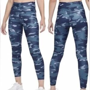 NEW Nike One Dry-Fit Mid Rise Shiny Blue Camo Leggings